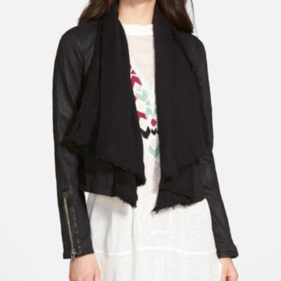 Free People Coated Denim Drape front Jacket - Picture 2 of 2